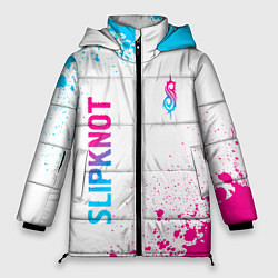 Куртка зимняя женская Slipknot neon gradient style: надпись, символ, цвет: 3D-черный