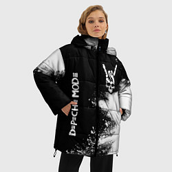 Куртка зимняя женская Depeche Mode и рок символ на темном фоне, цвет: 3D-черный — фото 2