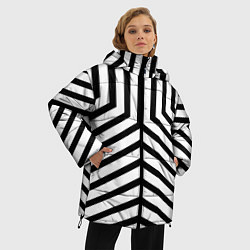 Куртка зимняя женская Черно-белые полосы в узоре, цвет: 3D-красный — фото 2