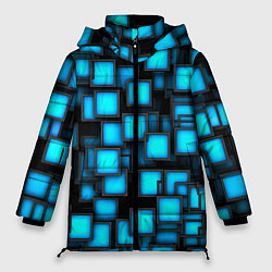 Куртка зимняя женская Геометрия - синие квадраты, цвет: 3D-светло-серый