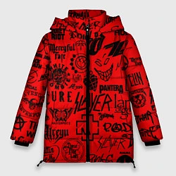 Куртка зимняя женская Лучшие рок группы на красном, цвет: 3D-черный