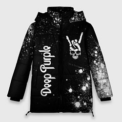 Куртка зимняя женская Deep Purple и рок символ на темном фоне, цвет: 3D-черный
