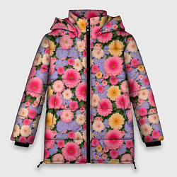 Куртка зимняя женская Узор цветами, цвет: 3D-черный