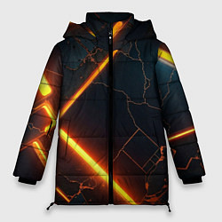 Куртка зимняя женская Неоновые разломы - оранжевый, цвет: 3D-черный