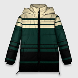 Куртка зимняя женская Полосы зелёный, цвет: 3D-светло-серый