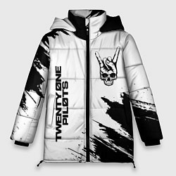 Куртка зимняя женская Twenty One Pilots и рок символ на светлом фоне, цвет: 3D-черный
