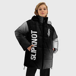 Куртка зимняя женская Slipknot glitch на темном фоне: надпись, символ, цвет: 3D-черный — фото 2