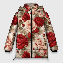 Куртка зимняя женская Розы паттерн, цвет: 3D-черный