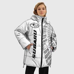 Куртка зимняя женская Subaru speed на светлом фоне со следами шин: по-ве, цвет: 3D-черный — фото 2