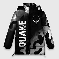 Куртка зимняя женская Quake glitch на темном фоне: надпись, символ, цвет: 3D-черный