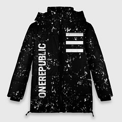 Куртка зимняя женская OneRepublic glitch на темном фоне: надпись, символ, цвет: 3D-черный