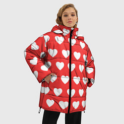 Куртка зимняя женская Сердечки на красном фоне, цвет: 3D-черный — фото 2