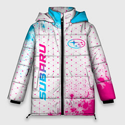 Куртка зимняя женская Subaru neon gradient style: надпись, символ, цвет: 3D-черный