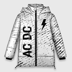Куртка зимняя женская AC DC glitch на светлом фоне: надпись, символ, цвет: 3D-черный