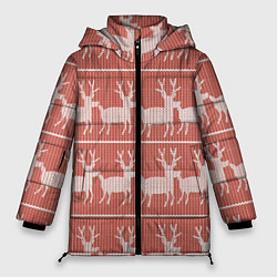 Куртка зимняя женская Классический рождественнский принт с оленем, цвет: 3D-светло-серый