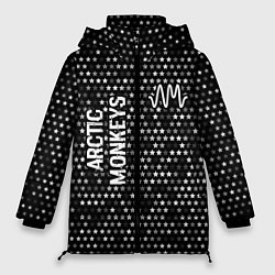 Куртка зимняя женская Arctic Monkeys glitch на темном фоне: надпись, сим, цвет: 3D-черный