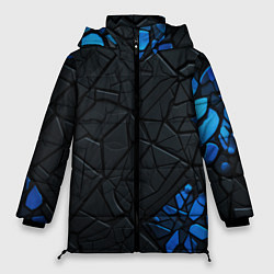 Куртка зимняя женская Черные плиты с синими вставками, цвет: 3D-черный