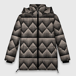 Куртка зимняя женская Объемные бежевые ромбы на черном, цвет: 3D-черный
