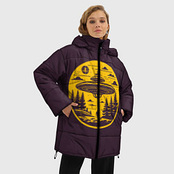 Куртка зимняя женская Инопланетное вторжение летающая тарелка, цвет: 3D-черный — фото 2