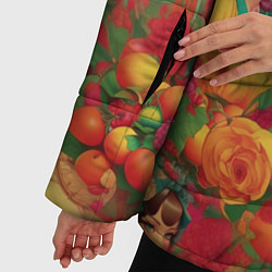 Куртка зимняя женская Винтажные ретро леди и цветы, цвет: 3D-черный — фото 2