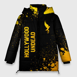 Куртка зимняя женская Hollywood Undead - gold gradient: надпись, символ, цвет: 3D-черный