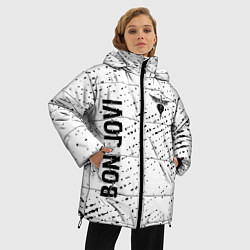 Куртка зимняя женская Bon Jovi glitch на светлом фоне: надпись, символ, цвет: 3D-черный — фото 2