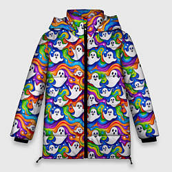 Куртка зимняя женская Веселые привидения на красочном фоне, цвет: 3D-светло-серый