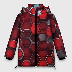 Куртка зимняя женская Cyber hexagon red, цвет: 3D-красный