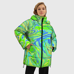 Куртка зимняя женская Неоновая абстракция волны, цвет: 3D-черный — фото 2