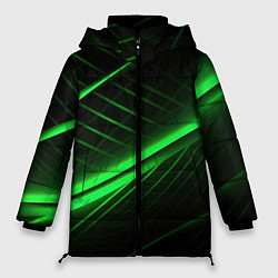 Женская зимняя куртка Зеленые полосы на черном фоне