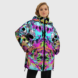 Куртка зимняя женская Зеркальный паттерн из черепов - поп-арт, цвет: 3D-красный — фото 2