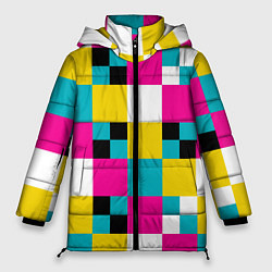 Куртка зимняя женская Геометрический ретро узор cmyk, цвет: 3D-светло-серый