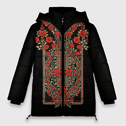 Куртка зимняя женская Растительный цветочный орнамент - красные розы на, цвет: 3D-светло-серый
