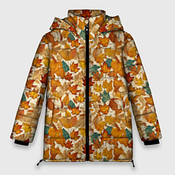 Куртка зимняя женская Осенние листья узор, цвет: 3D-черный