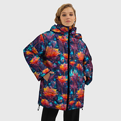 Куртка зимняя женская Футуристические цветы узор, цвет: 3D-красный — фото 2