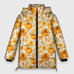 Куртка зимняя женская Тыквы и осенние цветы - паттерн, цвет: 3D-светло-серый
