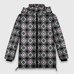 Куртка зимняя женская Серо - розовый геометрический узор, цвет: 3D-светло-серый