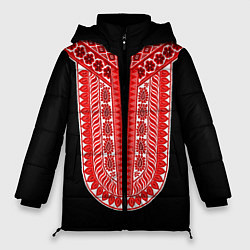 Куртка зимняя женская Красный орнамент в руском стиле, цвет: 3D-черный