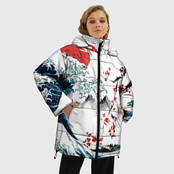 Куртка зимняя женская Хокусай большая волна в Канагаве - пародия укиё, цвет: 3D-светло-серый — фото 2