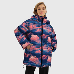 Куртка зимняя женская Волшебные сине розовые облока, цвет: 3D-красный — фото 2