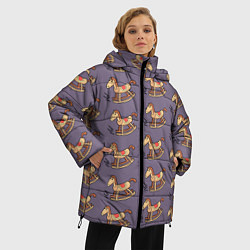 Куртка зимняя женская Деревянные лошадки качалки, цвет: 3D-черный — фото 2