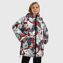 Куртка зимняя женская Зимний паттерн со снеговиками, цвет: 3D-черный — фото 2