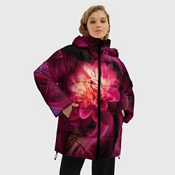 Куртка зимняя женская Розовый цветок в огне - нейросеть, цвет: 3D-черный — фото 2