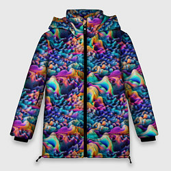Куртка зимняя женская Разноцветные причудливые волны, цвет: 3D-черный