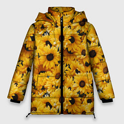 Куртка зимняя женская Желтые объемные цветы от нейросети, цвет: 3D-черный