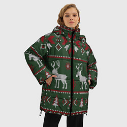 Куртка зимняя женская Скандинавские олени вязаные спицами, цвет: 3D-черный — фото 2
