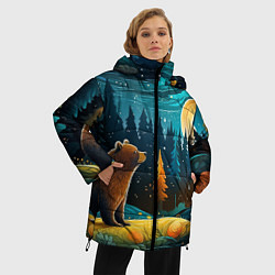 Куртка зимняя женская Хозяин тайги: медведь в лесу, цвет: 3D-черный — фото 2