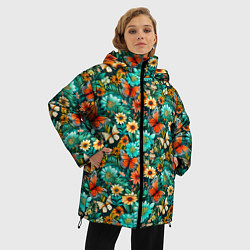 Куртка зимняя женская Бабочки в цветах паттерн, цвет: 3D-светло-серый — фото 2