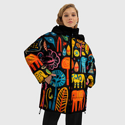 Куртка зимняя женская Африканский узор со слонами - нейросеть, цвет: 3D-светло-серый — фото 2