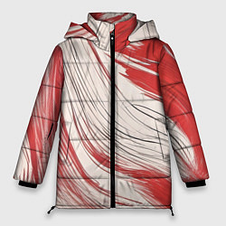 Куртка зимняя женская Абстракция красно-белая, цвет: 3D-черный